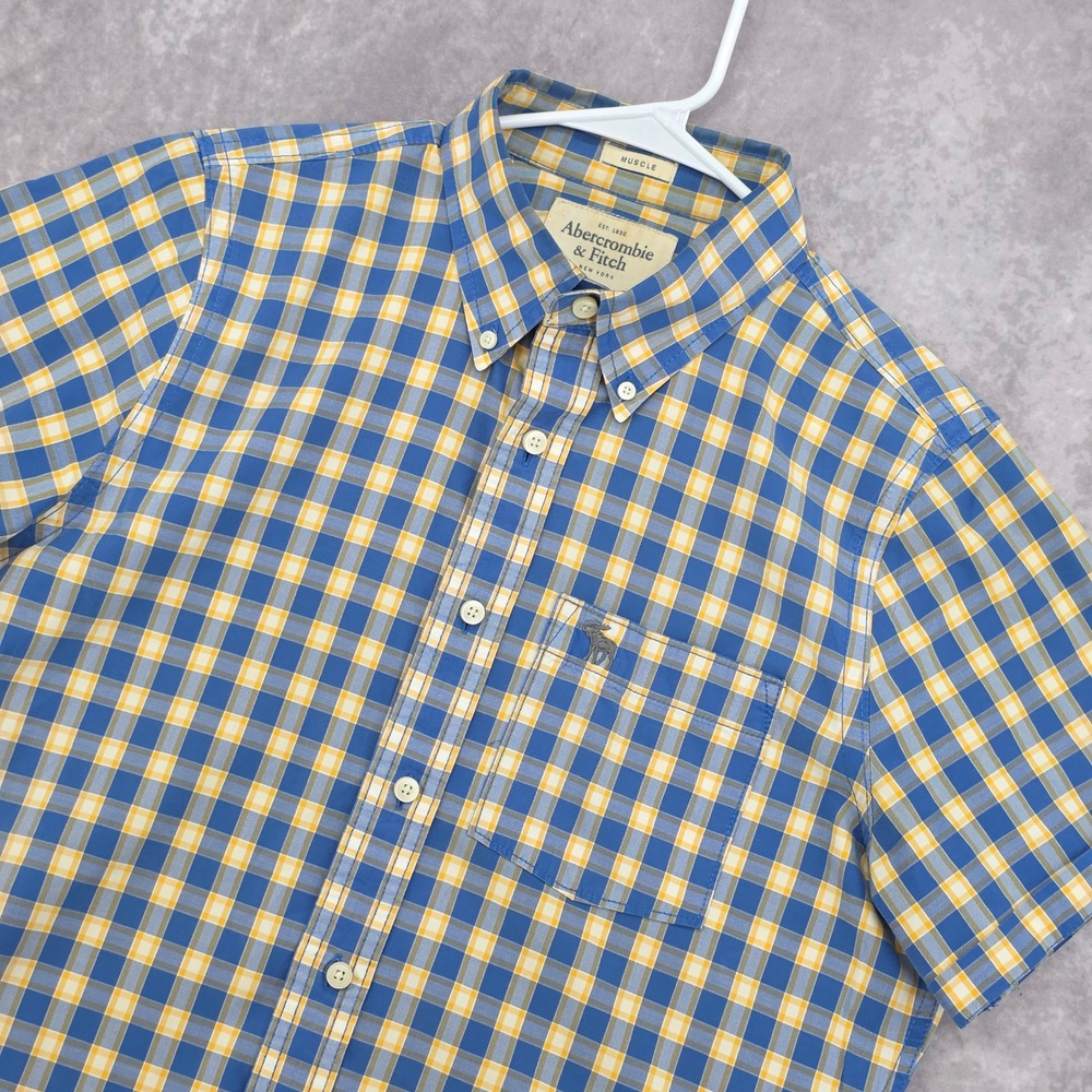 Abercrombie & Fitch Mens Large Muscle Fit Plaid Short Sleeve Button Down Shirt